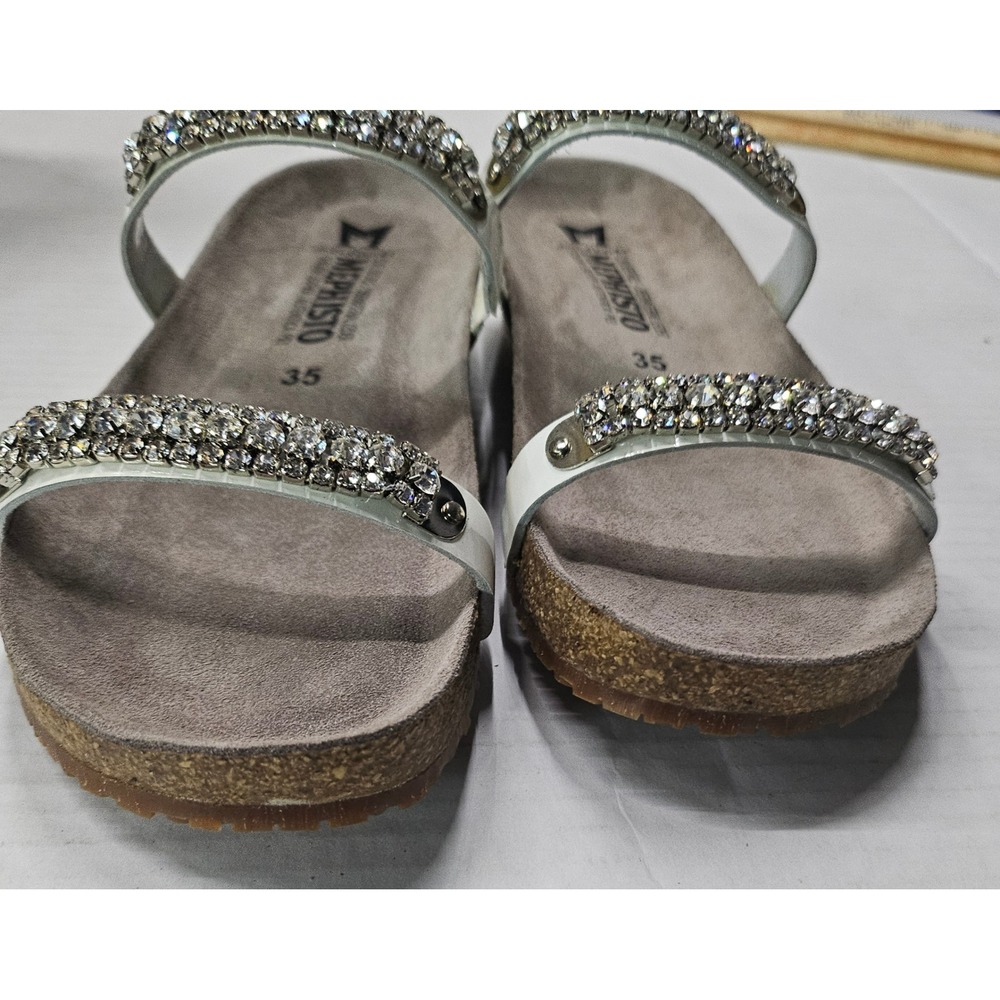 Mephisto Ivana Sandals Women 5 White Rhinestone Patent Leather Wedge Slides NEW - Picture 7 of 10